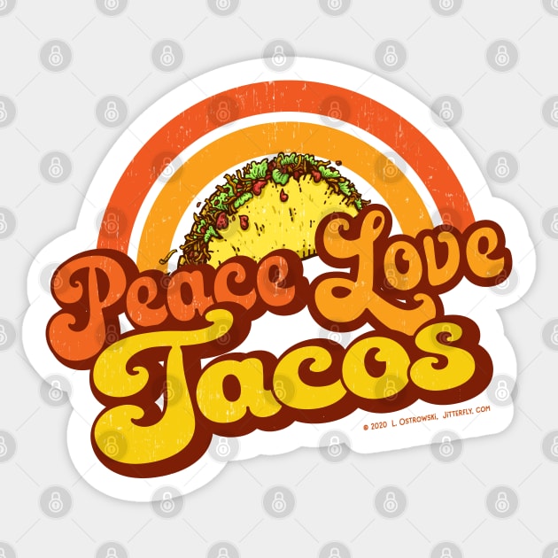 PEACE LOVE TACOS - Distressed Retro Rainbow Sticker by Jitterfly